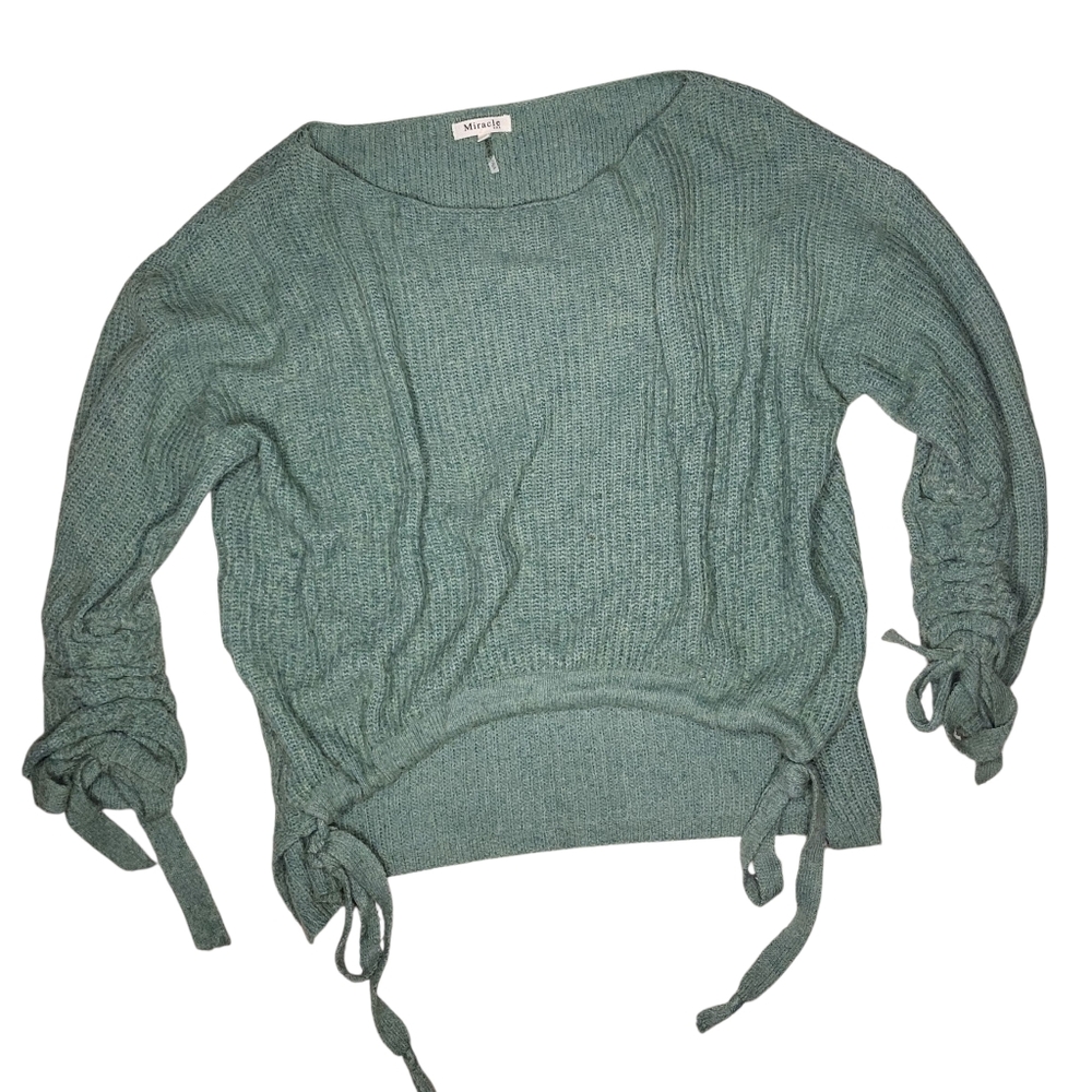 Miracle Knit Oversized Sweater - Off the Shoulder with Tie Details - S/M